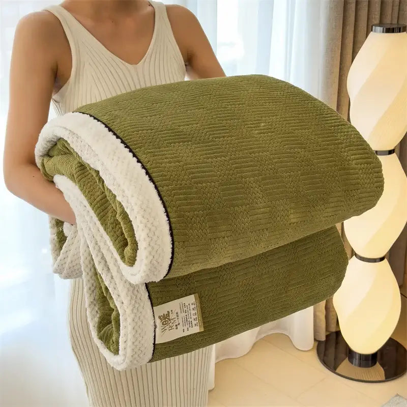 Cozy carved velvet cream & gray quilted blanket bedroom throw