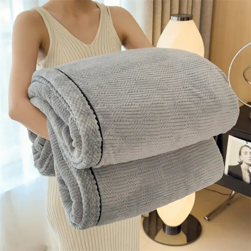 Cozy carved velvet cream & gray quilted blanket bedroom throw