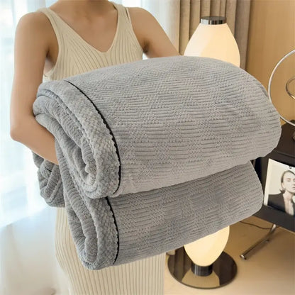 Cozy carved velvet cream & gray quilted blanket bedroom throw