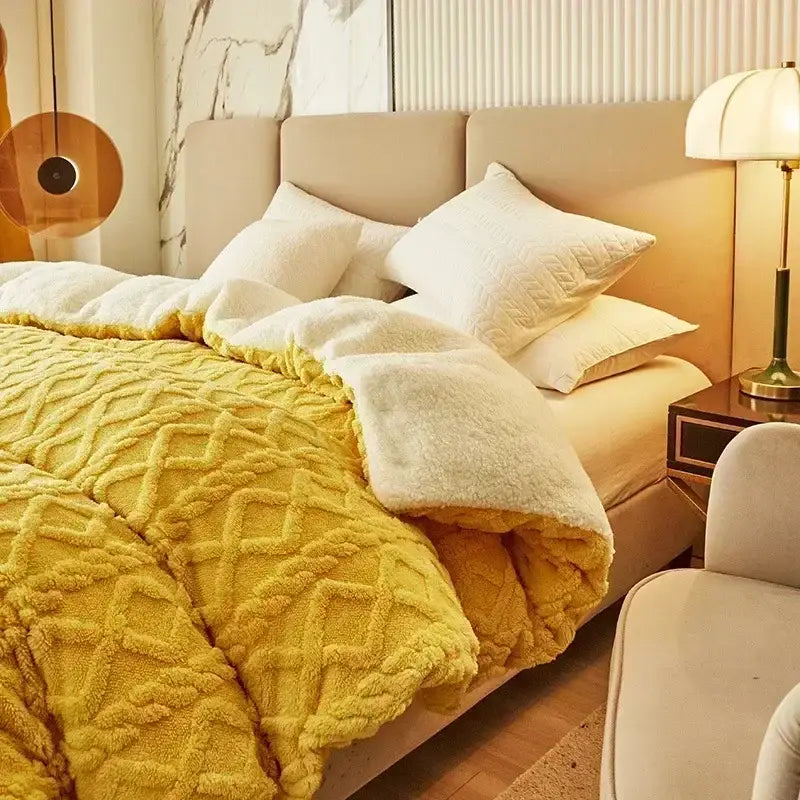 Cozy cashmere blanket duvet yellow & white bedroom fleece cover