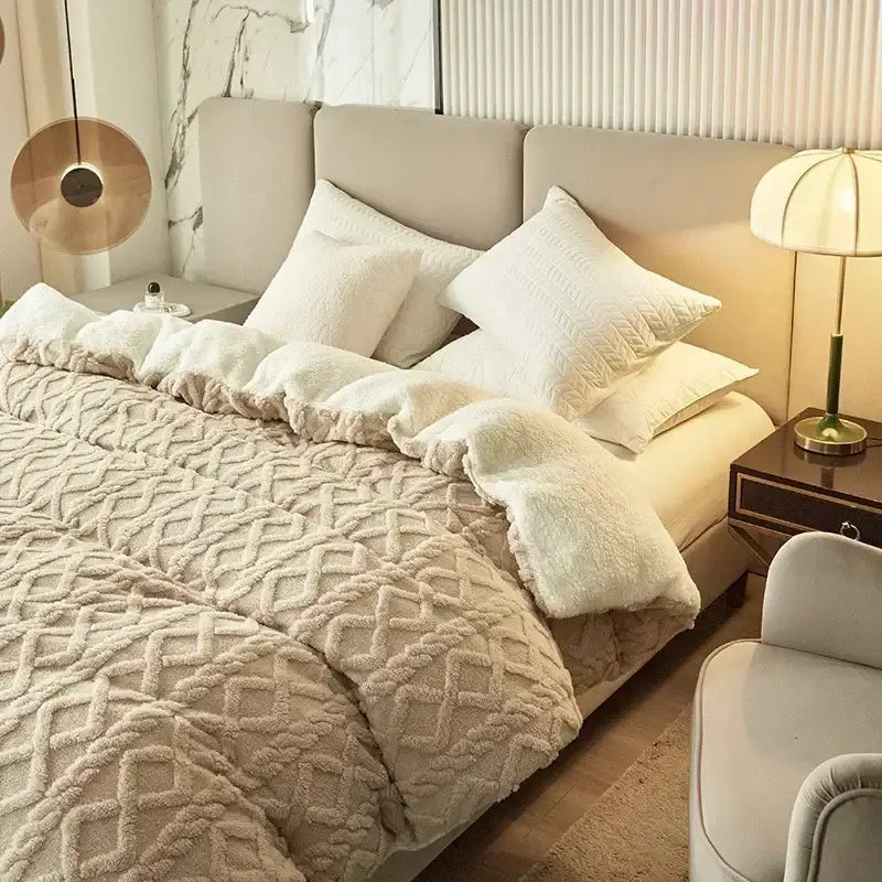 Cozy cashmere blanket duvet yellow & white bedroom fleece cover