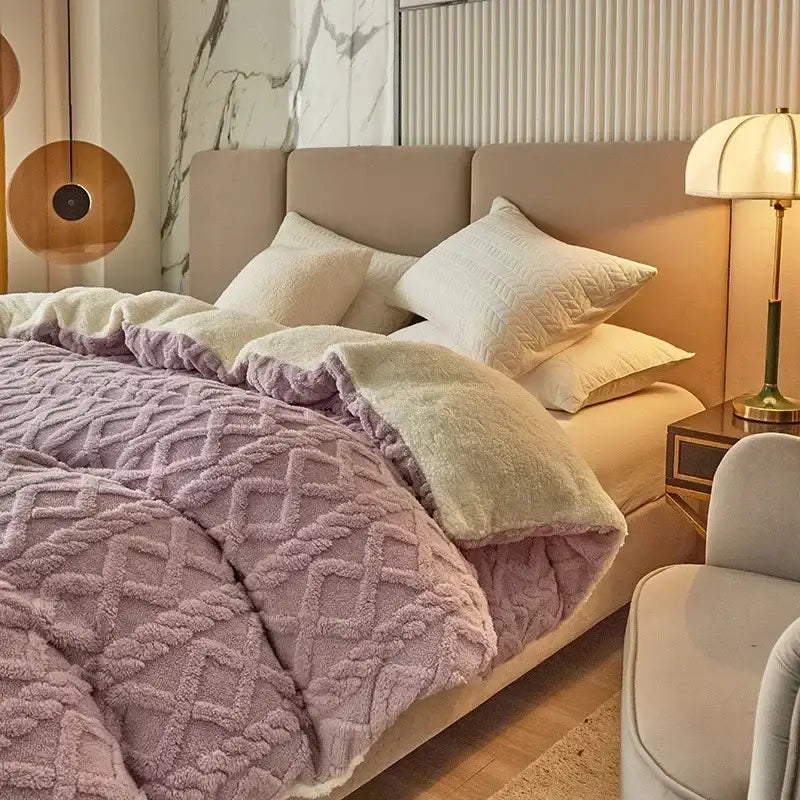 Cozy cashmere blanket duvet yellow & white bedroom fleece cover