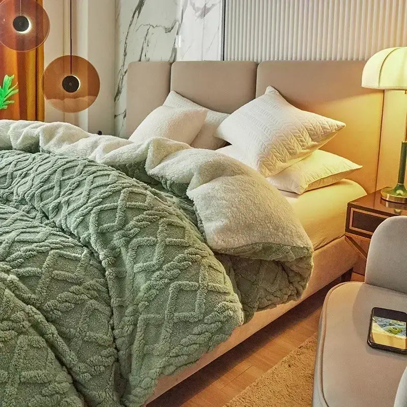 Cozy cashmere blanket duvet yellow & white bedroom fleece cover