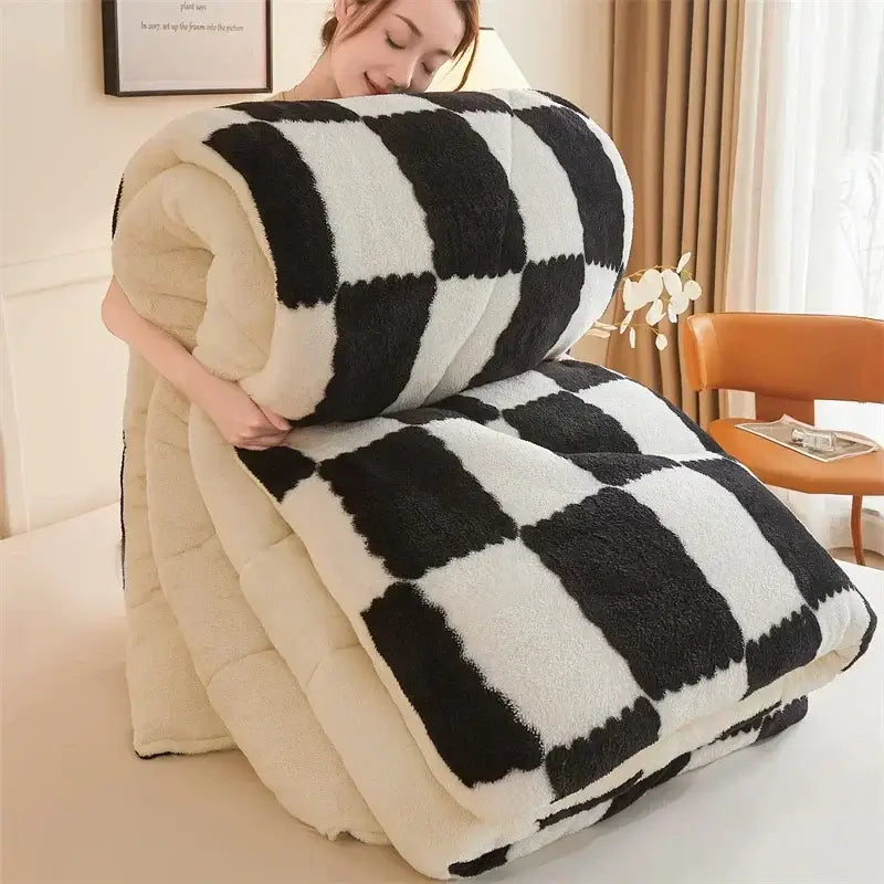 Cozy checkerboard winter blanket black & white bedroom comforter