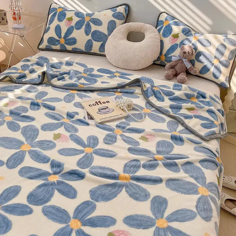 Cozy checkered fleece blanket gray & white bear bedroom throw