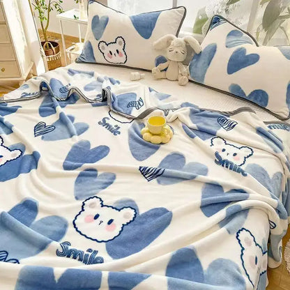 Cozy checkered fleece blanket gray & white bear bedroom throw