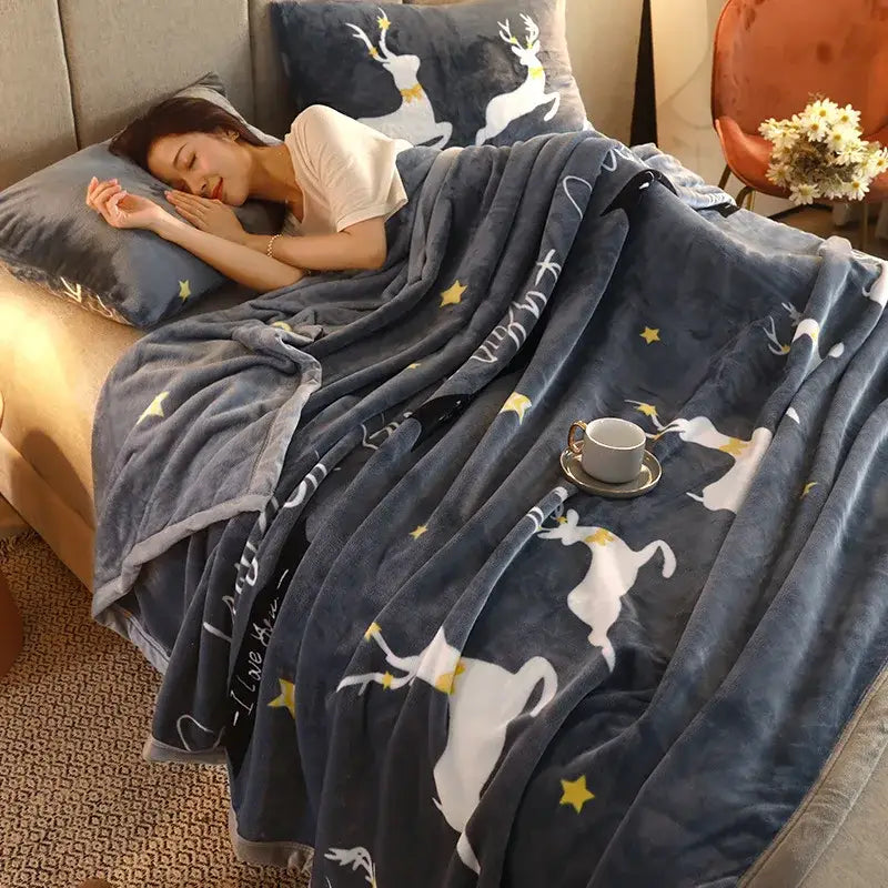 Cozy checkered fleece blanket gray & white bear bedroom throw