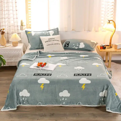 Cozy checkered fleece blanket gray & white bear bedroom throw
