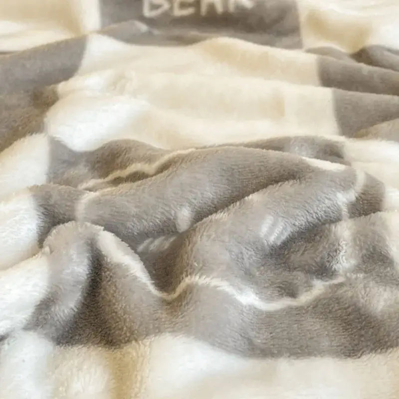Cozy checkered fleece blanket gray & white bear bedroom throw