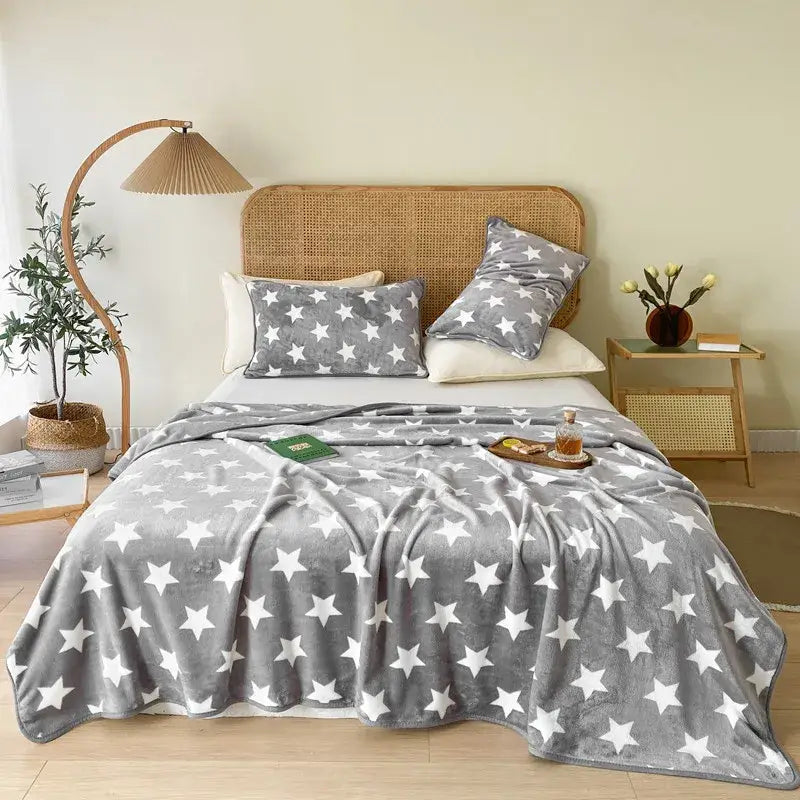 Cozy checkered fleece blanket gray & white bear bedroom throw