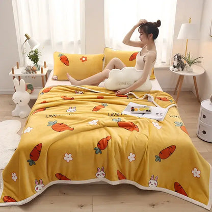 Cozy checkered fleece blanket gray & white bear bedroom throw