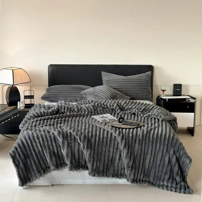 Cozy coral fleece wavy ribbed cream throw blanket for living room