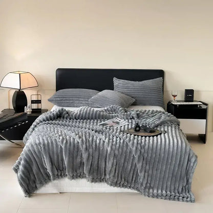 Cozy coral fleece wavy ribbed cream throw blanket for living room