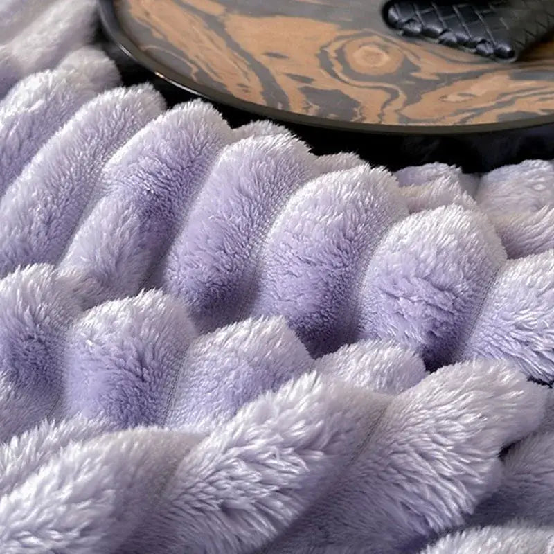 Cozy coral fleece wavy ribbed cream throw blanket for living room