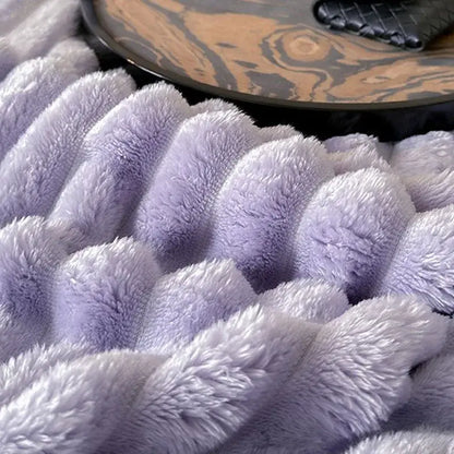 Cozy coral fleece wavy ribbed cream throw blanket for living room