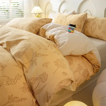 Cozy cotton bedding set cream pink & gray bunny bedroom duvet cover
