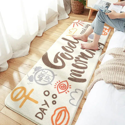 Cozy faux lamb wool good morning bedside rug for bedroom