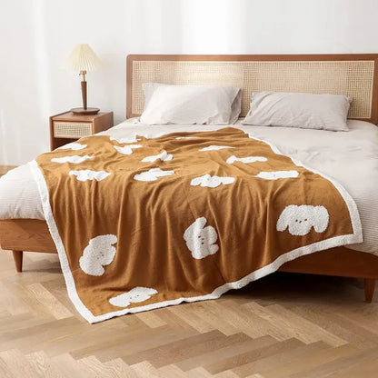 Cozy flannel blanket with puppy pattern – bedroom dark gray & white