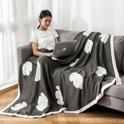 Cozy flannel blanket with puppy pattern – bedroom dark gray & white