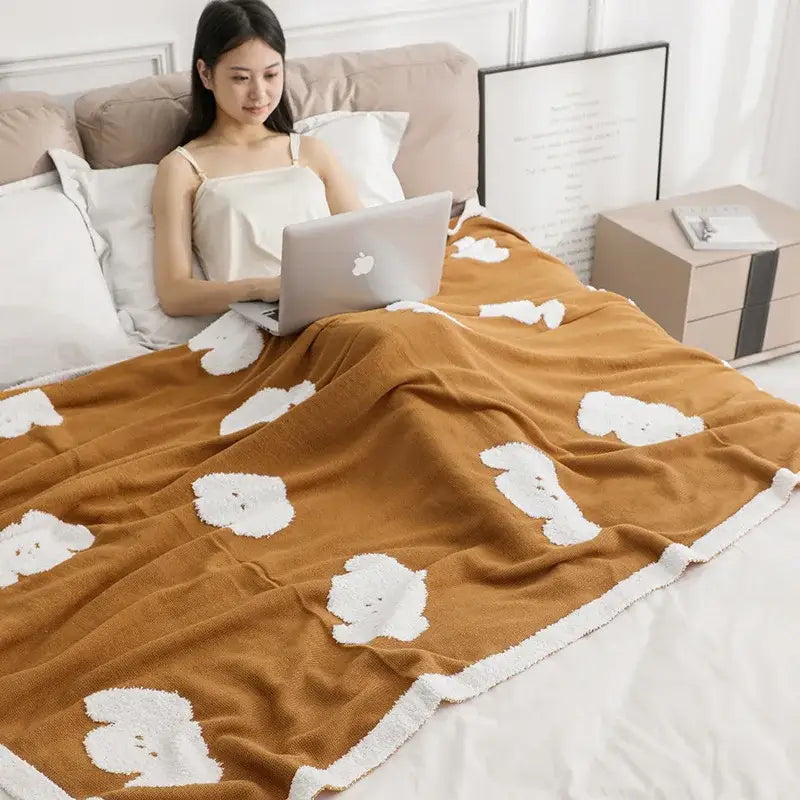 Cozy flannel blanket with puppy pattern – bedroom dark gray & white
