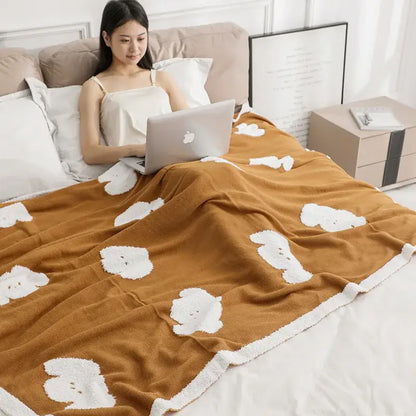 Cozy flannel blanket with puppy pattern – bedroom dark gray & white
