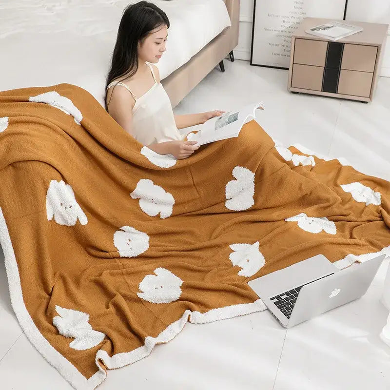 Cozy flannel blanket with puppy pattern – bedroom dark gray & white