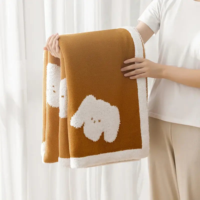 Cozy flannel blanket with puppy pattern – bedroom dark gray & white