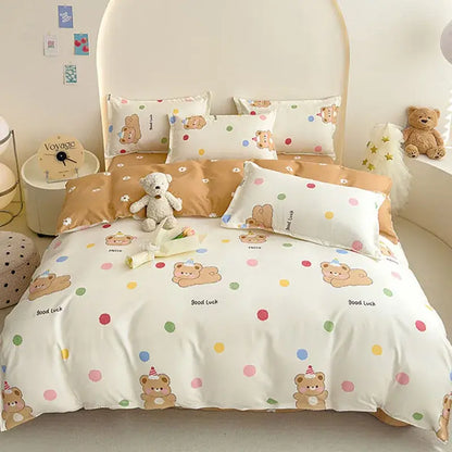 Cozy flower print cream teddy bear bedding set bedroom decor