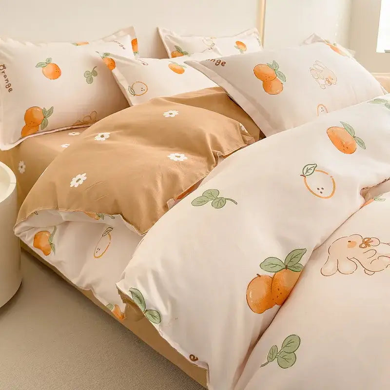 Cozy flower print cream teddy bear bedding set bedroom decor