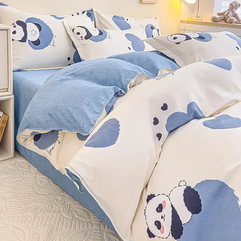 Cozy flower print cream teddy bear bedding set bedroom decor