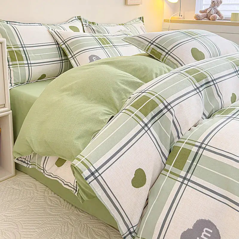 Cozy flower print cream teddy bear bedding set bedroom decor