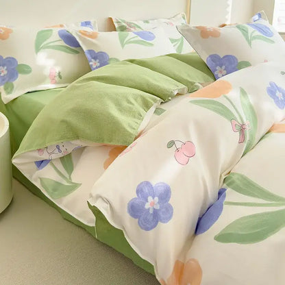 Cozy flower print cream teddy bear bedding set bedroom decor