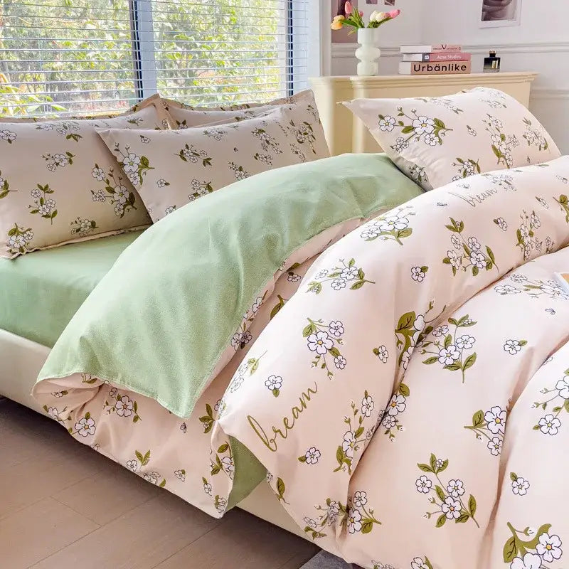 Cozy flower print cream teddy bear bedding set bedroom decor