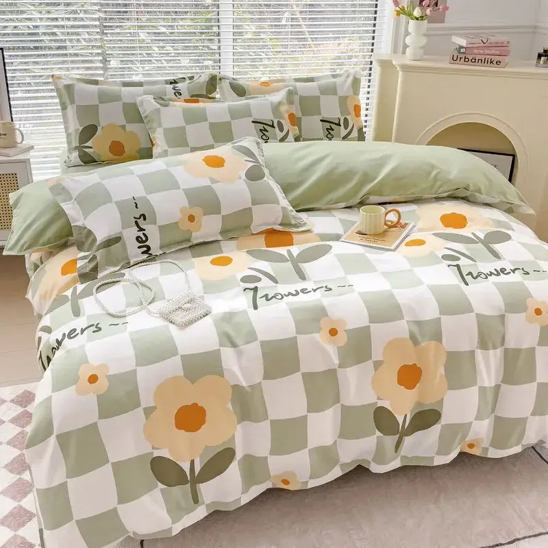 Cozy flower print cream teddy bear bedding set bedroom decor