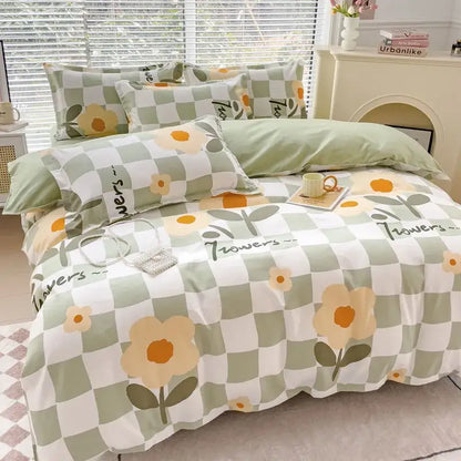 Cozy flower print cream teddy bear bedding set bedroom decor