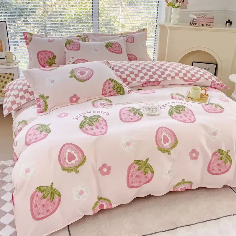 Cozy flower print cream teddy bear bedding set bedroom decor