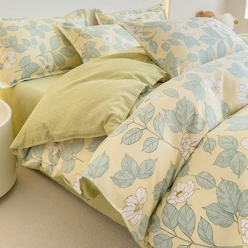 Cozy flower print cream teddy bear bedding set bedroom decor