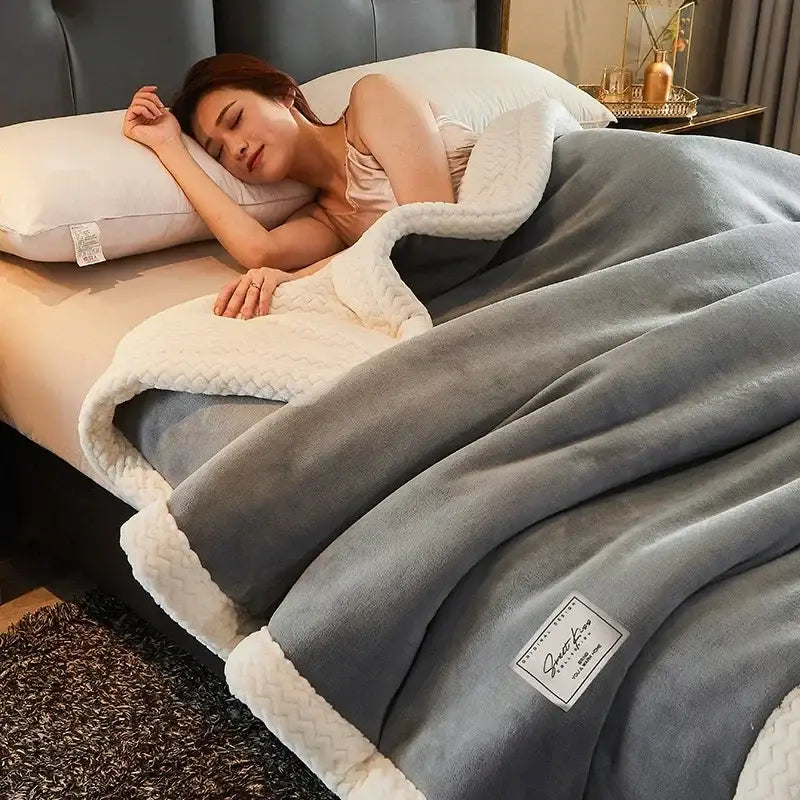 Cozy gray & cream winter fleece blanket bedroom plush quilt