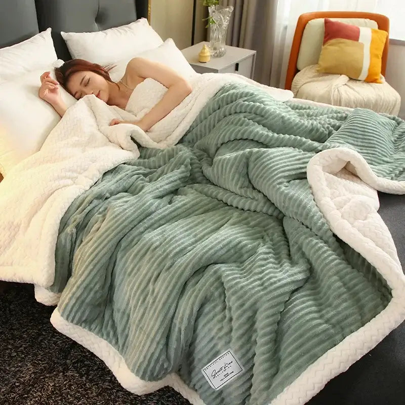 Cozy gray & cream winter fleece blanket bedroom plush quilt