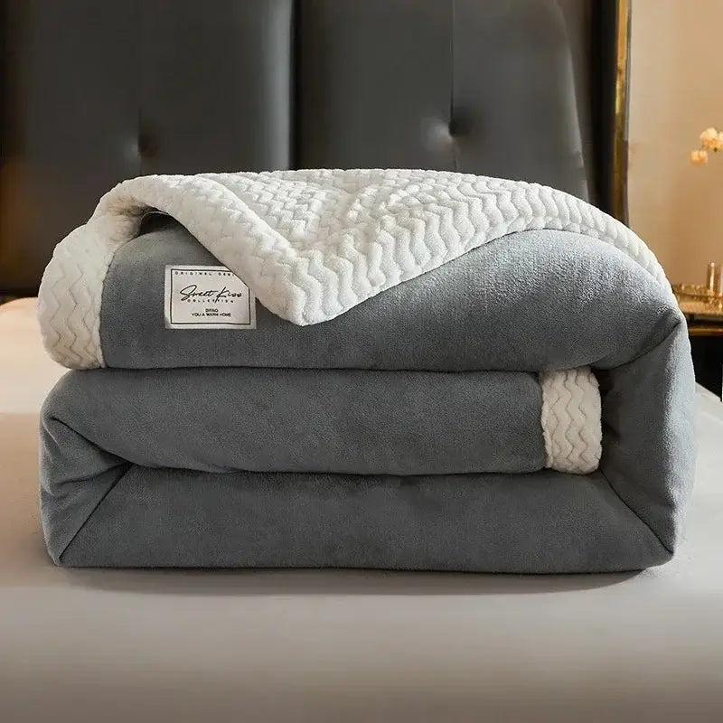 Cozy gray & cream winter fleece blanket bedroom plush quilt