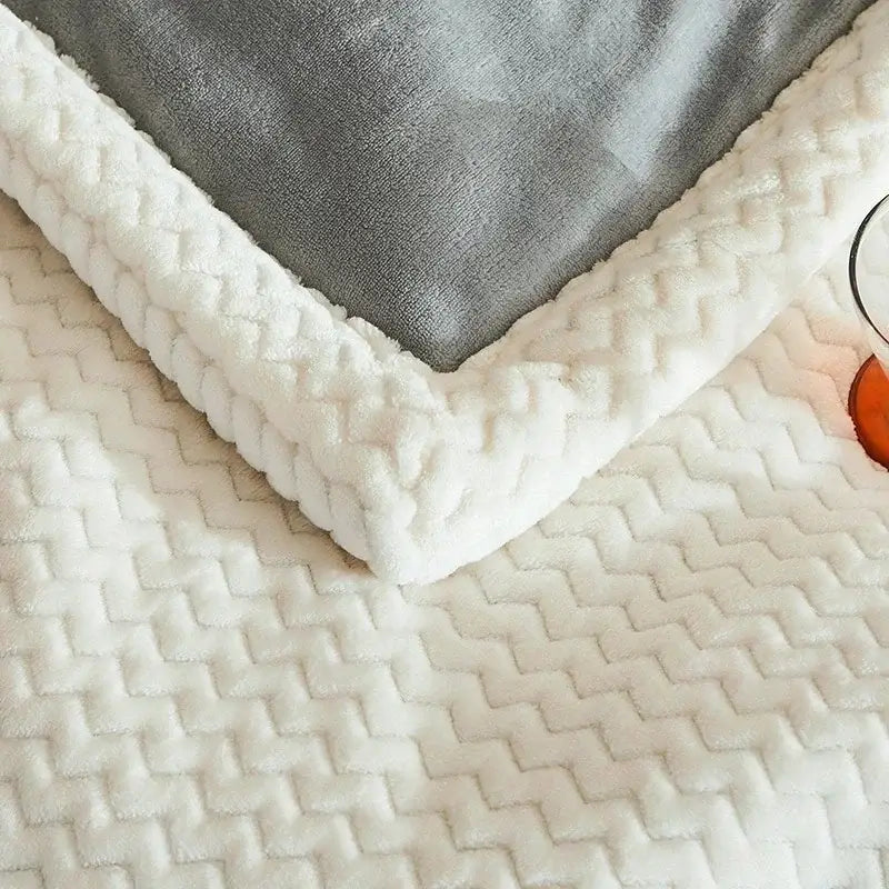Cozy gray & cream winter fleece blanket bedroom plush quilt