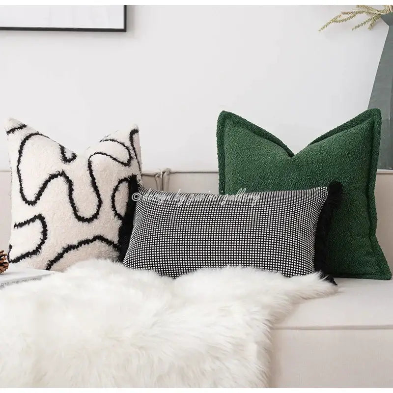 Cozy green handmade pillow cover living room textured plush decor