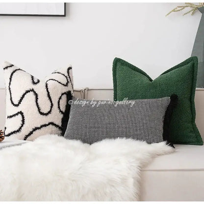 Cozy green handmade pillow cover living room textured plush decor