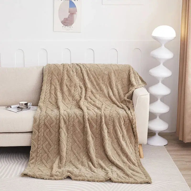 Cozy jacquard plush blanket living room textured sofa throw