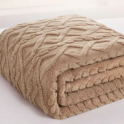 Cozy jacquard plush blanket living room textured sofa throw