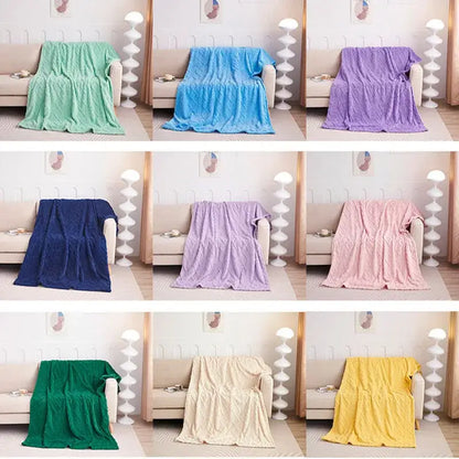 Cozy jacquard plush blanket living room textured sofa throw