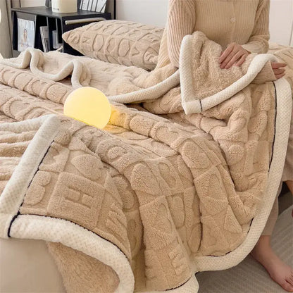 Cozy jacquard taffeta blue & cream flannel nap blanket bedroom comforter