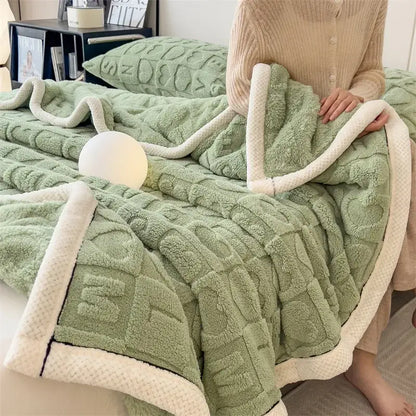 Cozy jacquard taffeta blue & cream flannel nap blanket bedroom comforter