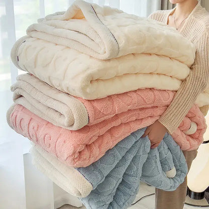 Cozy jacquard taffeta blue & cream flannel nap blanket bedroom comforter