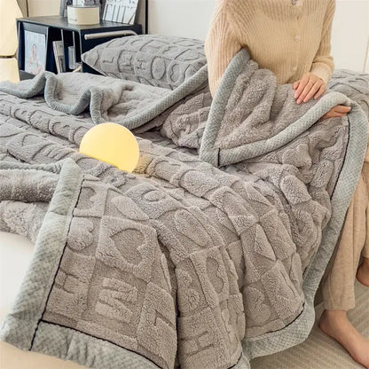 Cozy jacquard taffeta blue & cream flannel nap blanket bedroom comforter
